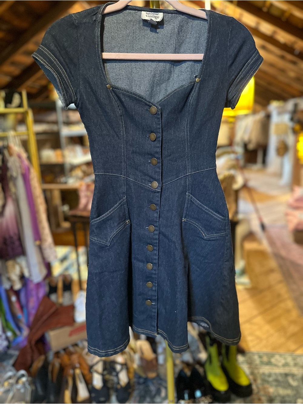 Unique Vintage Dark Denim Dress - Blue